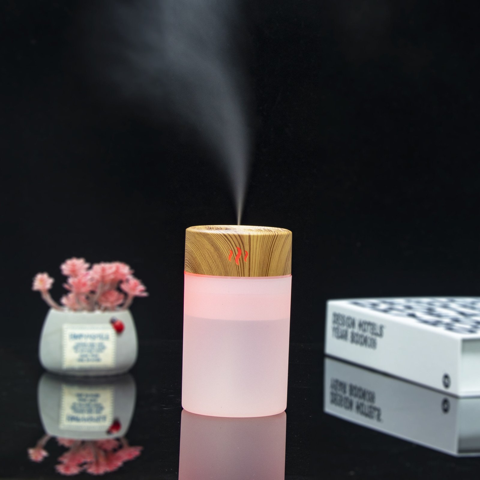 ZOKY Wooden Top Aroma Humidifier | USB Cool Mist Diffuser with LED Light | Silent Air Purifier for Home & Office