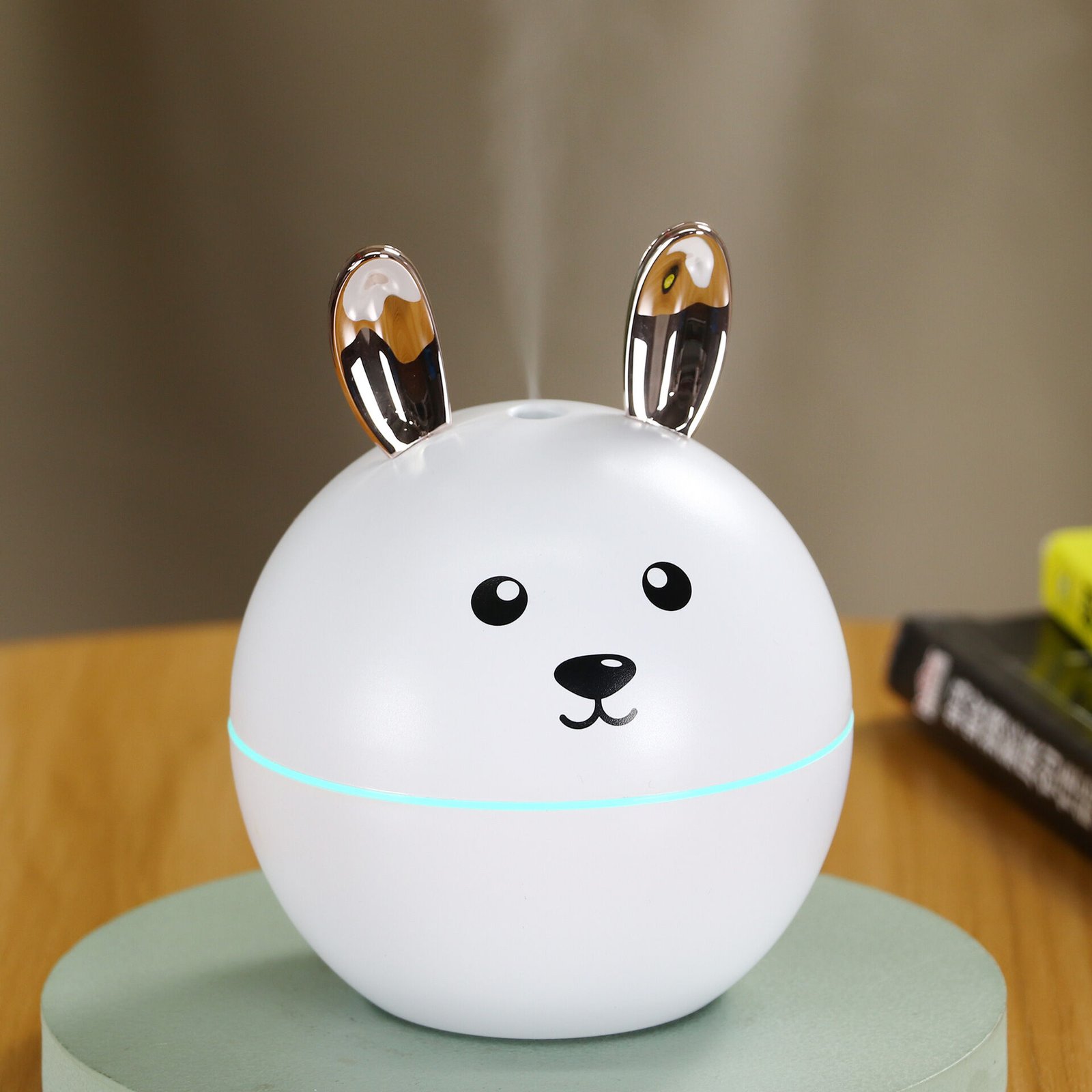 ZOKY Bunny Humidifier | 7-Color LED Aroma Diffuser | USB Rechargeable Cool Mist Maker for Bedroom & Desk