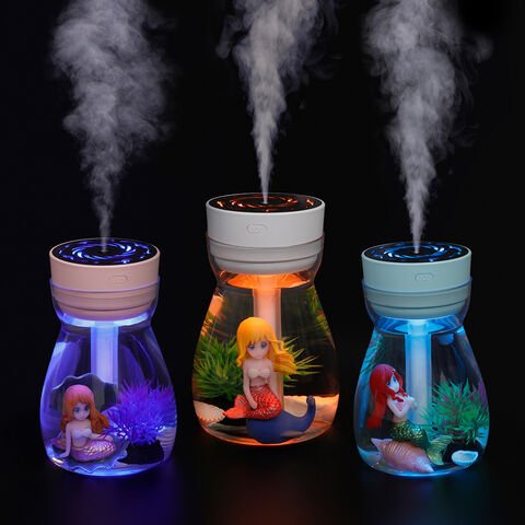Mermaid humidifier with LED light and fine mist for room moisture”